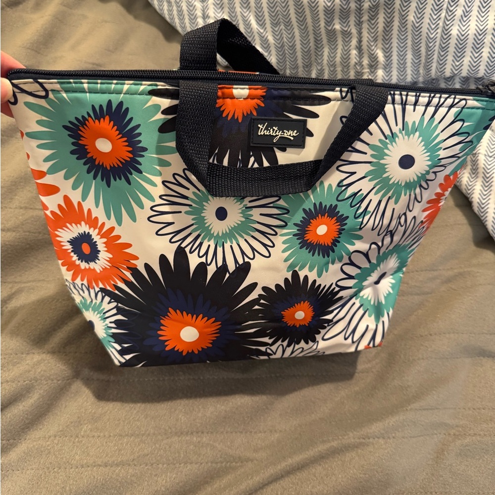 Thirty-One Blue and Orange Tote with Bold Pattern